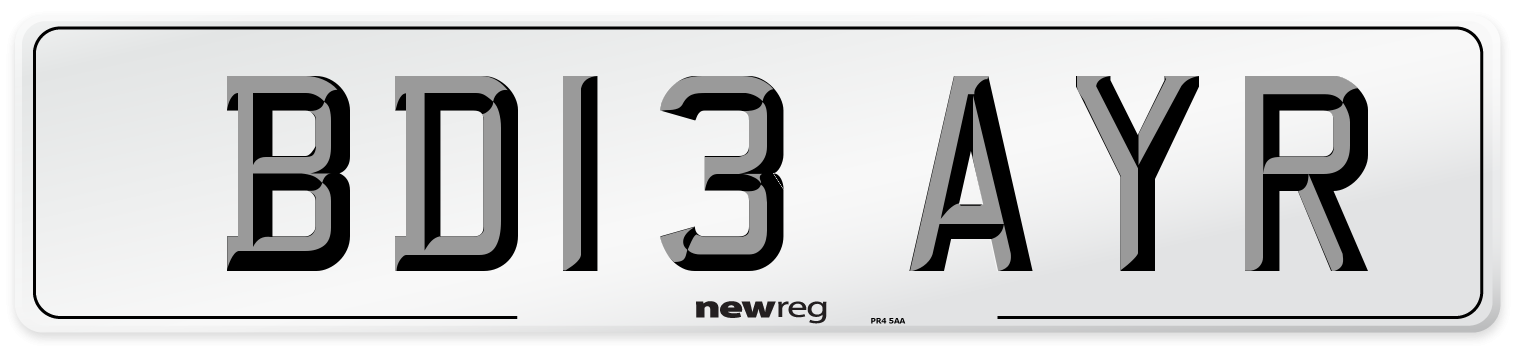 BD13 AYR Number Plate from New Reg